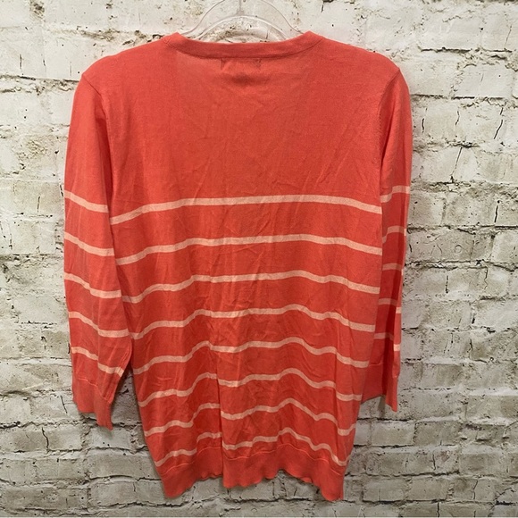 The Limited Orange Striped Cotton 3/4 Sleeve Thin Knit Cardigan - Picture 3 of 5
